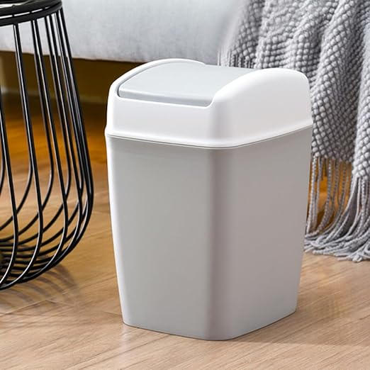 KESYOO Swing Top Trash Can with Lid Plastic Bathroom Garbage Can Gray-White Square Multi-Use Wastebasket for Kitchen Living Room Office and Bedroom Use