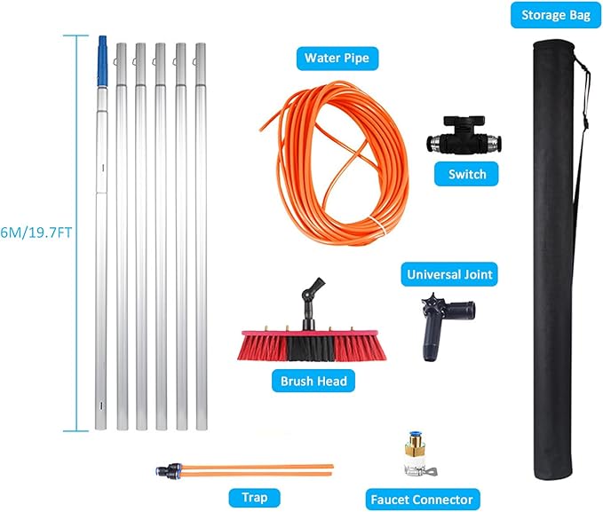 Window Cleaning Pole Water Fed Telescopic Brush Window Cleaner Kit Extendable Solar Panel Washing Equipment Cleaning Conservatory Roof (7M(23Ft))