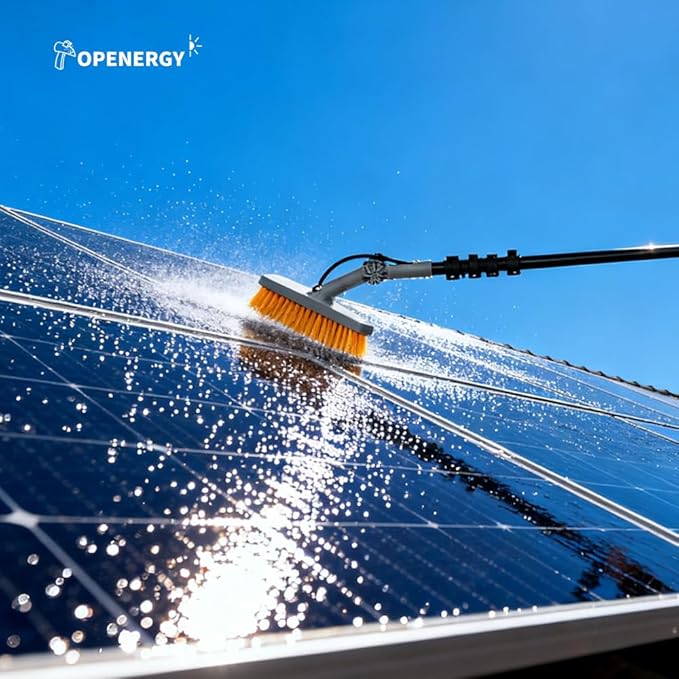 Topenergy Solar Panel Cleaning Brush and Pole Kit 12Ft Extendable Water Fed Pole Kit Outdoor Window Cleaner Tool for Solar Panel Window Roof RV Glass House Washing