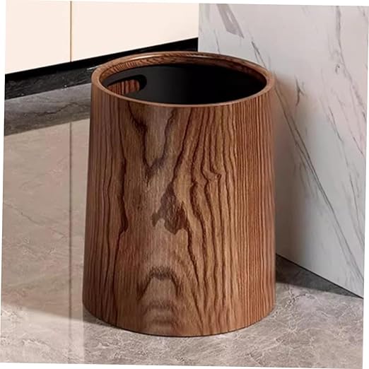 Large Capacity Vintage Imitation Wood Grain Trash Can Round Lightweight Wastebasket for Home Kitchen Bathroom Office Household Garbage Bin for Efficient Waste Management