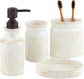 Creative Scents Rustic Luxe Bathroom Accessory Set Complete - 4 Piece Beige Bathroom Soap Dispenser Set has: Lotion Dispenser Toothbrush Holder Tumbler &amp Soap Dish Modern Farmhouse Bathroom Dec