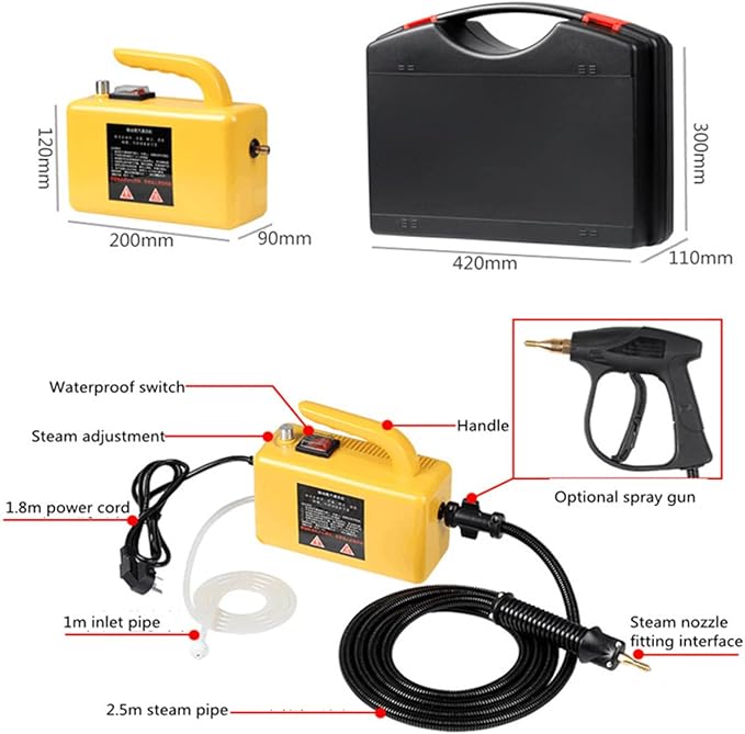 Handheld Steam Cleaner 2600w Portable High Temperature Multifunction Steam Cleaning Machine for Most Floors Counters Windows Car SeatsBlack-WithHandle