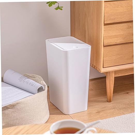 Small Trash Can with Lid Plastic Waste Basket for Bathroom Kitchen Office Compact Design for Narrow Spaces Reliable Trash Container for Home