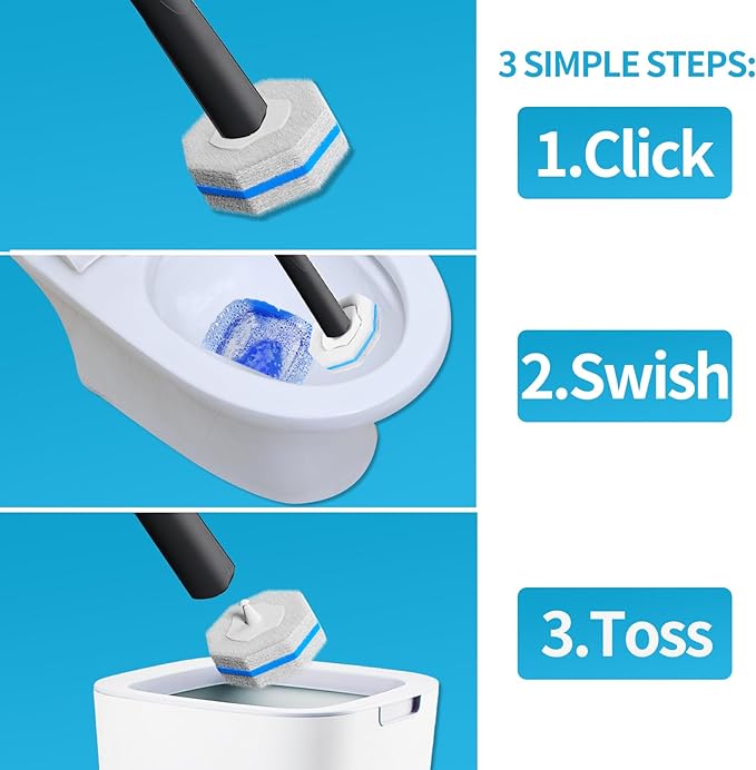 Disposable Toilet Brush with 50 Wand Cleaner Refills PadsWall Mounted Toilet Bowl Holder SetToilet Cleaning System Starter KitBathroom Cleaning System for Sink Bathtub Wash Basin