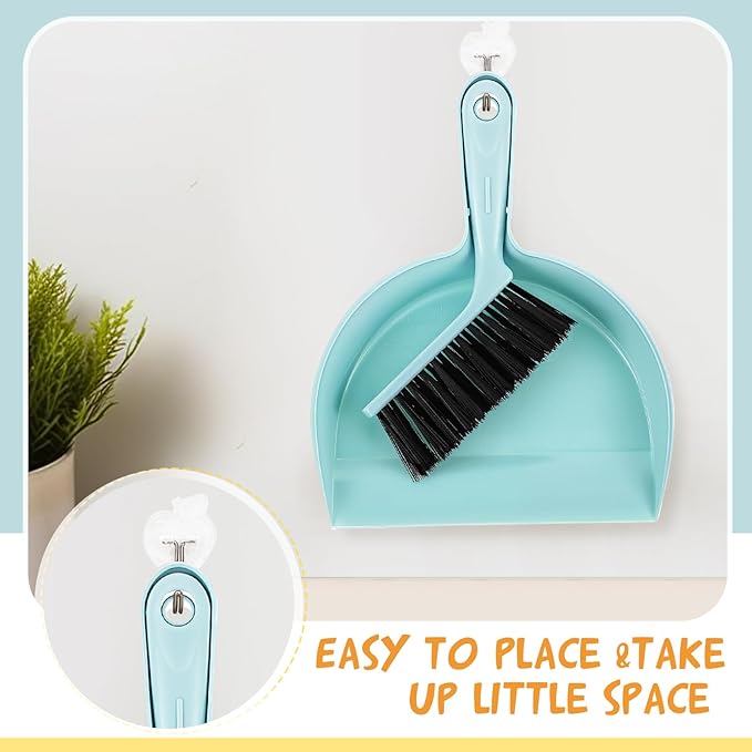 Sliner 18 Pack Mini Dustpan and Brush Set Plastic Dust Pans with Brush Small Broom and Dustpan Set Mini Broom Dust Pan for Home Office Kitchen Table Desktop Floor Cleaning Supplies(Blue PinkBeige)