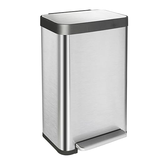 13 Gallon Stainless Steel Trash Can with Removable Inner Bucket Soft Close &amp Stay Open Lid Step-on Pedal – Modern Kitchen Garbage Can for Home Office or Commercial Use