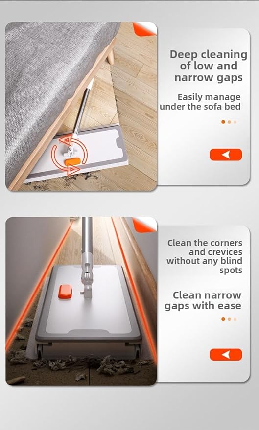Snap Grip Mini Mop | Hands Free Cleaning Tool with 40 Pcs Disposable Dust Mops | Foot Tap Lock System | Ultra Thin 5cm Design for Kitchen House Wall Toilet Corners | Upgraded Stainless Steel Pole