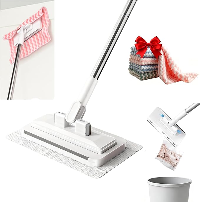 Snap Grip Mini Mop Zero-Touch Gap Dust Cleaner with 39in Lazy Mop Stick &amp Locking Head Disposable Dust Mop for House Wall Bathroom Toilet Corners Multi Surface Cleaning with 5 Cloths