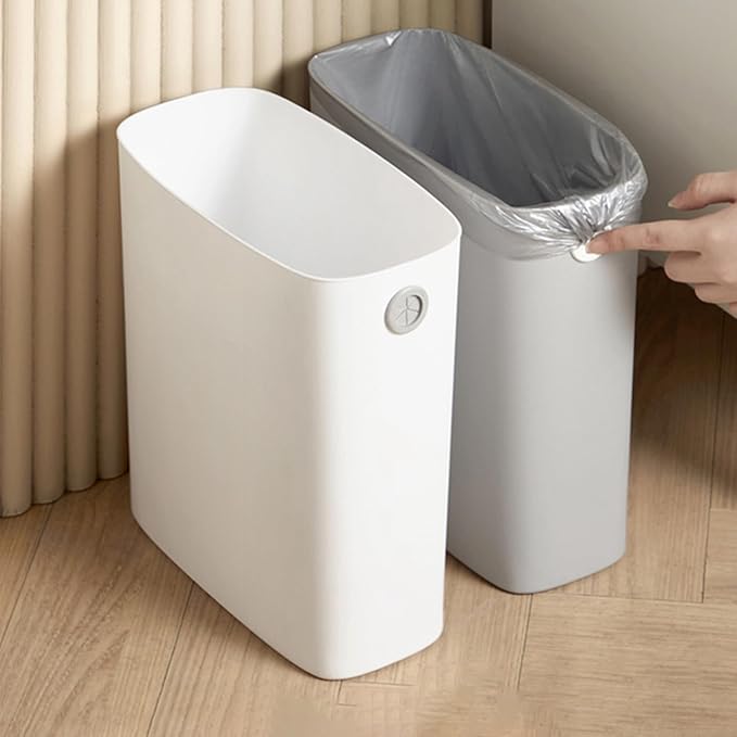 Tyenaza Small Trash Can Plastic Wastebasket Slim Open Top Garbage Container Bin for Narrow Spaces Bedroom Office Living Room LaundryToilet (White)