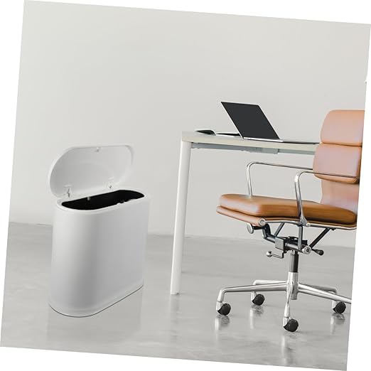 BESPORTBLE Press-top Plastic Trash Can Narrow Wastebasket for Bathroom Bedroom Office Compact Space-Saving PP Material White Household Garbage Bin