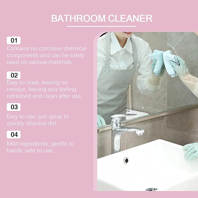 Bathroom Cleaner Foam Spray Pink Limescale &amp Soap Scum Remover No-Rinse Descaler for Toilet Shower Sink Bathtub Tile &amp Glass Surfaces Powerful Yet Gentle Formula (2Pcs)