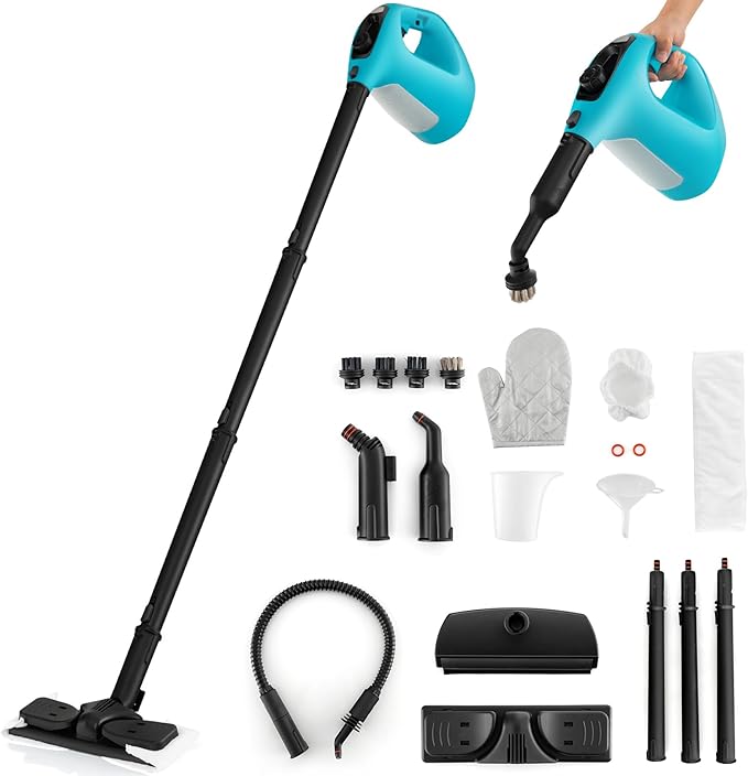 S AFSTAR Handheld Steam Cleaner 1400W Pressurized Steamer with 14-Piece Accessories &amp Child Lock Multipurpose Portable Steamshot Steam Mop for Cleaning Kitchen Floor Sofas Car Windows (Blue)