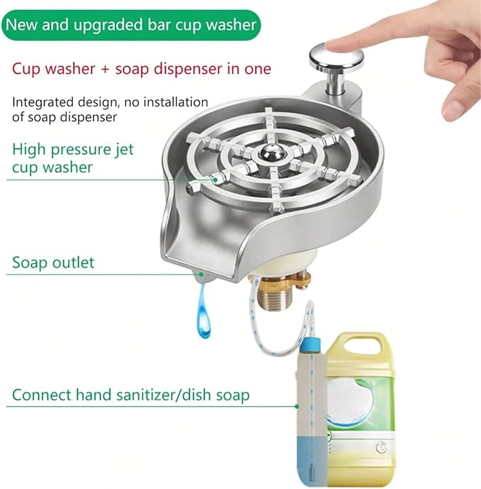 Cup Rinser For Kitchen Sink | High Pressure Stainless Steel Kitchen AccessoriesSink Cup Rinser Attachment - for Hospitality Restaurant and Home Kitchens