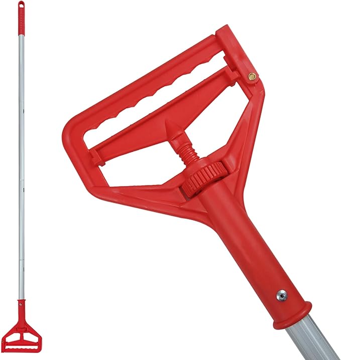 mop Holder Replacement mop Stick mop Handle Heavy-Duty Commercial Industrial mop Handle Suitable for Cotton and Fiber mop Heads with Threaded Clamping Device Aluminum Handle red mop Stick