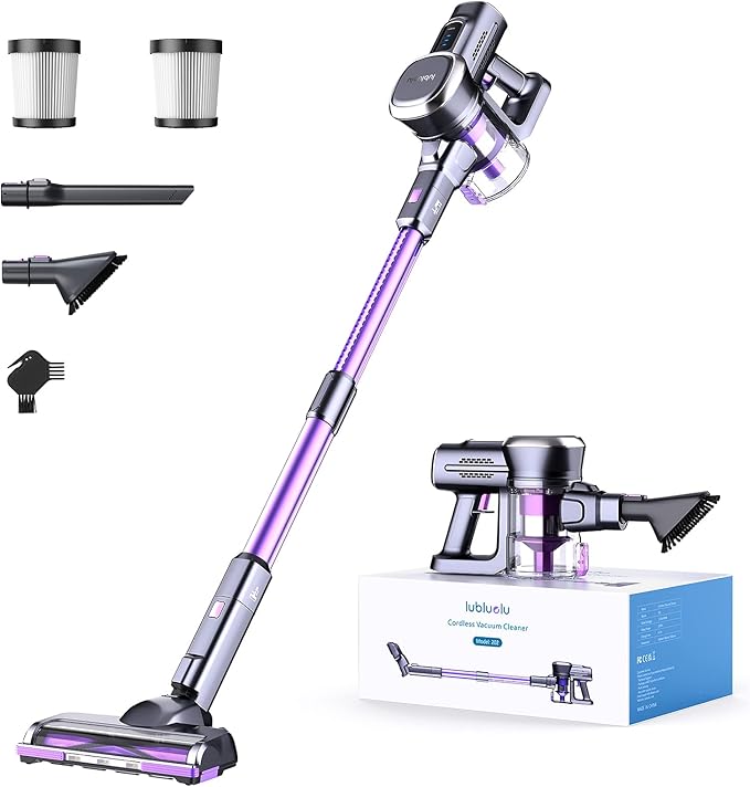 Lubluelu Cordless Vacuum Cleaner Stick Vacuum Cordless Rechargeable with Lightweight 235W Brushless Motor Self-Standing and Handheld Design for Carpet Hard Floor and Pet Hair (Purple)