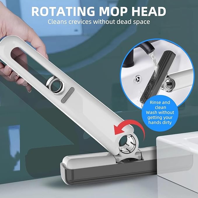 Mini mop - Portable Squeeze mop Spray mop with 1 Super Absorbent Sponge Head with Strong Water Absorption Suitable for Desktop and Small Space