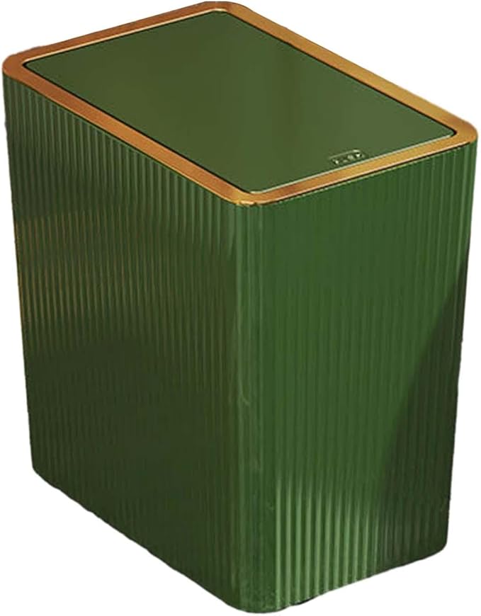 12L Slim Trash Can with Press Lid Green Wastebasket for Bathroom Kitchen Bedroom