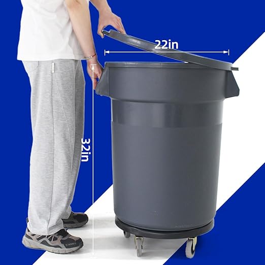 32 Gallon Outdoor Trash Can with Lid and Wheels Removable Wheels and Sturdy Handle Outdoor Trash Can for Outdoors Hospitals Garages Backyards and Yards (Grey)