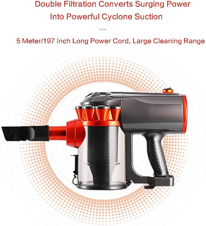 Quiet Stick Vacuum Cleaner Corded Light Weight 18000 Pa Powerful Suction Upright with HEPA Filter 600W Household Cleaners for Pet Hair Hardwood Carpet Black (AN-401)