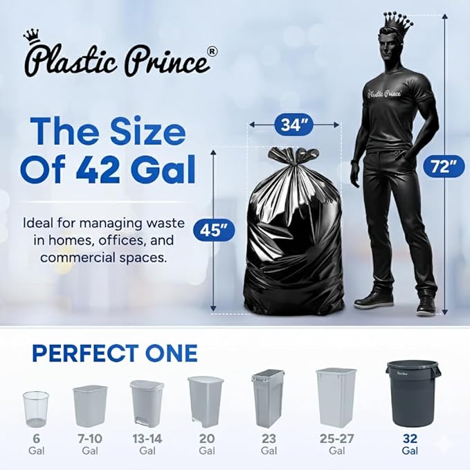 Heavy Duty Contractor Bags 42 Gallon with Flap Ties Trash Bags 4 Mil for Industrial Commercial Use 34 x 45 Yard Waste Bags Black Pack of 75