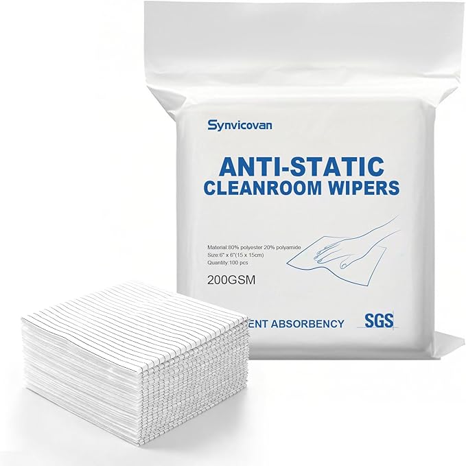 Anti-Static Microfiber Wipes 6x6(100 PcsClass 100 200GSM) Lint Free Cloths Reusable Special ESD Protection Design is Suitable for Protecting Sensitive Electronic Components and Tools