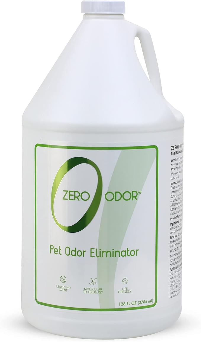 Zero Odor - Pet Odor Eliminator for strong odor Eliminate Air &amp Surface Odors – Patented Molecular Technology Best For Carpet Furniture Beds Smell Great Again (128 Ounces)