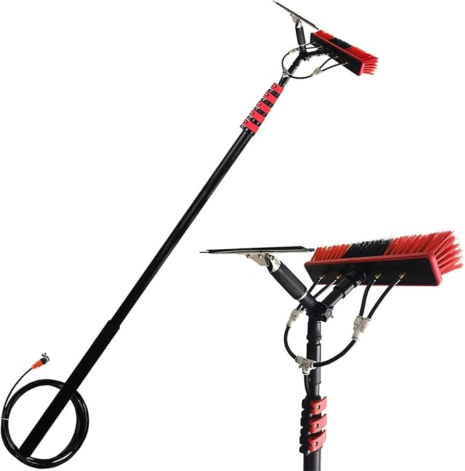 Glass Cleaning Brush Household Water Supply Telescopic Pole Kit Solar Panel Rotating Brush Solar Photovoltaic PanelsWindow Cleaning PoleWater Fed Pole Kit with Hose Spray &amp Squee