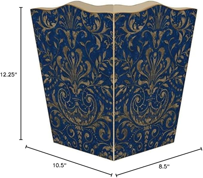 Marye-Kelley WB1241-Royal Blue Damask Wastepaper Basket