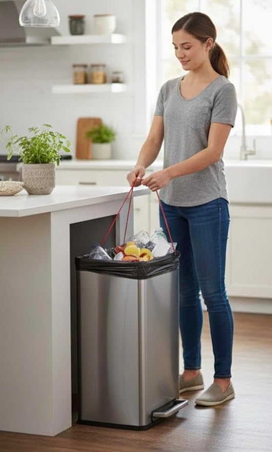 Kirklant Signatures Flex-Tech 33 Gallon Extra Large Trash Bags Drawstring Leak Protection &amp Tear Resistant Black 90 Count