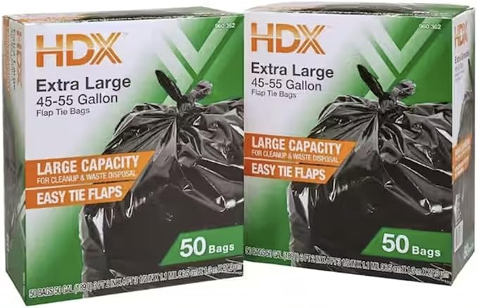 50 Gal. Extra Large Black Trash Bags (50-Count) (2 pack)