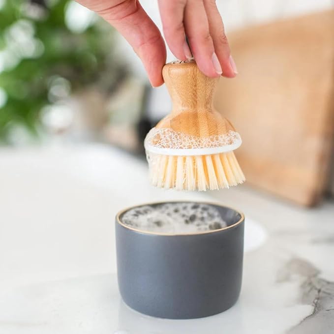Full Circle Bubble Up Soap Dispenser &amp Dish Brush Set Black &amp White (Pack of 4)