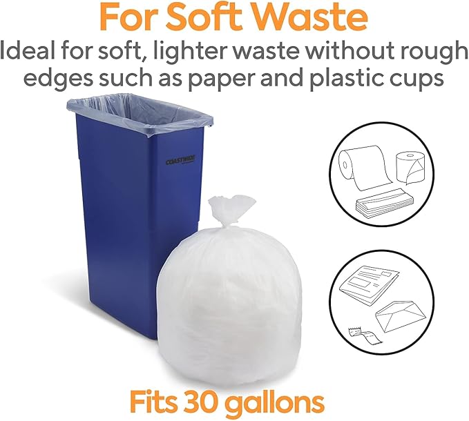 Coastwide Professional 20-30 Gallon Trash Bag 30 x 37 High Density 12 mic Natural 500 Bags/Box