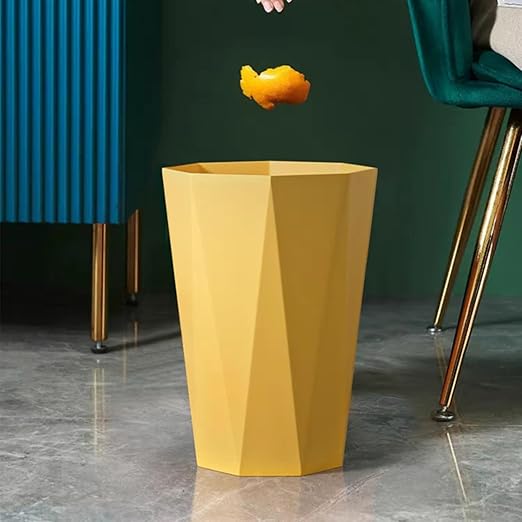 Polygon Small Trash Can Trash Can Wastebasket Plastic Trash Bin Garbage Container Rubbish Can Paper Basket Office Organizer for Bathrooms Laundry Room Kitchens Offices Kids Rooms Dorms (Yellow)