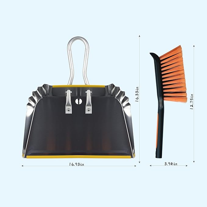 PHYEX 1-Pack 17 Heavy Duty Metal Dust Pan with Cleaning Brush Set