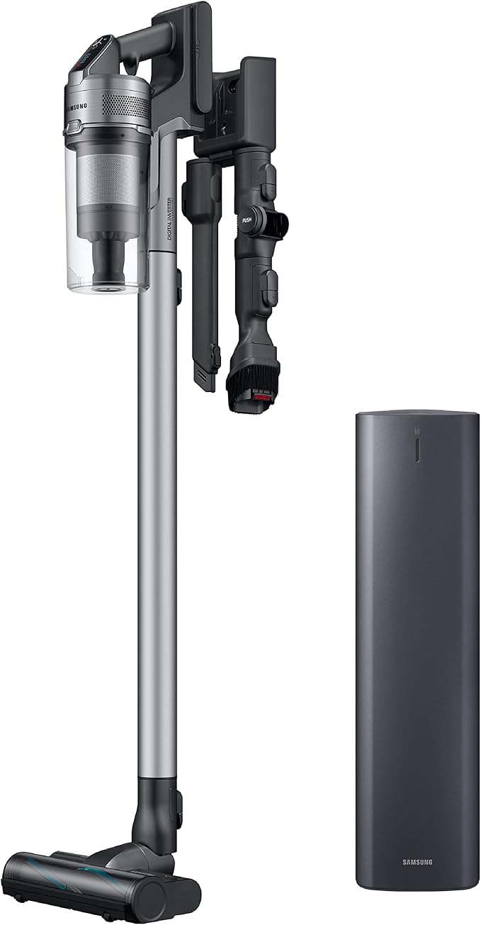 SAMSUNG Jet 75 Complete Cordless Stick Vacuum Cleaner w/ Clean Station Removable Battery Lightweight Powerful Cleaning for Hardwood Floors Carpets Area Rugs VS20T7551P5/AA Silver (Renewed)