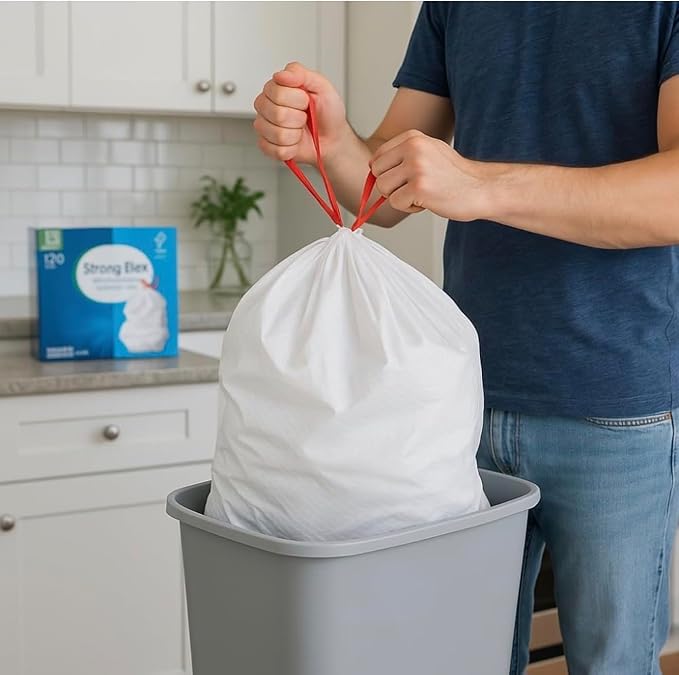 13-Gallon Tall Kitchen Trash Bags with Drawstring Fresh Scent 120 Count – Strong Flex Tear-Resistant
