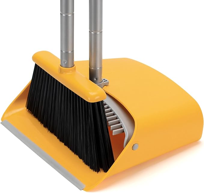 TreeLen Broom and Dustpan Set Stand Up Broom and Dustpan for Home Cleaning