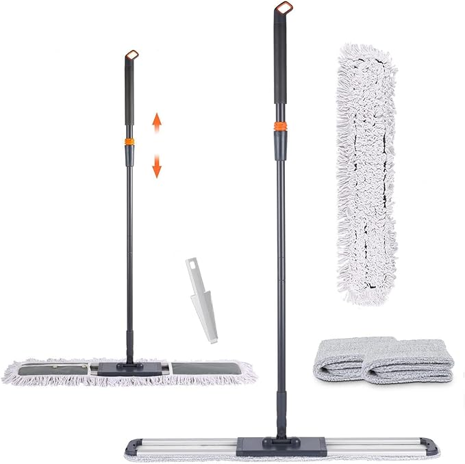 Dust Mop for Hardwood Floors 36 Commercial Industrial Cotton Floor Dust Mop with Extra 3 Mop Refill Pads 61 Inch Long Handle for Cleaning Office Garage Hardwood Warehouse Factory Mall Deck