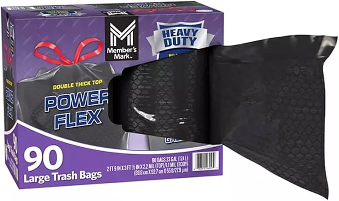 Member Mark 33-Gallon Power Flex Drawstring Trash Bags 90 ct.