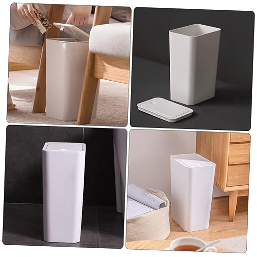 Modern Plastic Push-Type Trash Can Small Bathroom Trashcans Lid Office Waste Basket Kitchen Bin