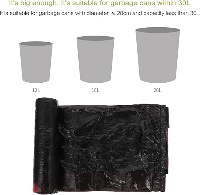 150pcs Disposable Trash Bags Drawstring Garbage Bags Black Plastic Household Waste 10 Packs for Kitchen and Bathroom Use