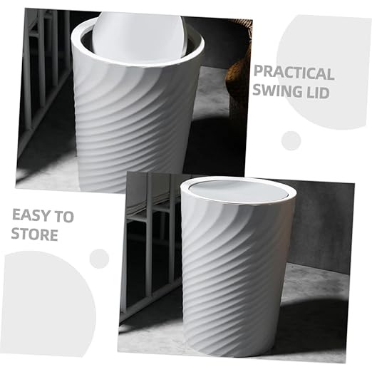 Zerodeko Creative Plastic Trash Can with Swing Lid 10L Household Waste Basket for Bathroom Office Bedroom Anti-Fingerprint Finish Easy to Use Garbage Bin