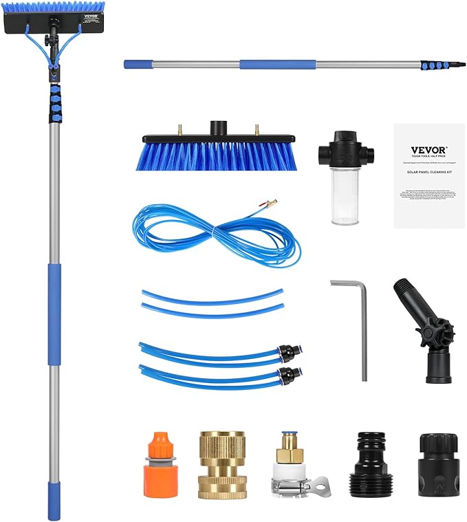 VEVOR Water Fed Pole Kit 24FT Solar Panel Cleaning Pole with Extendable Handle 180° Rotatable Brush Head &amp 65.6FT Hose Household &amp Outdoor Window Cleaner Tool for Caravan Solar Panel Deck