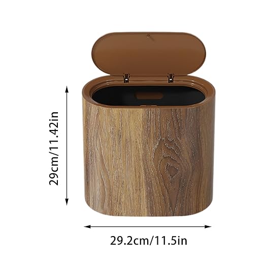 Plastic Waste Basket for Bathroom with Lids Marble Wood Pattern Trash Can Garbage Can with a Lid Narrow Bathroom Trashcan with Lid Modern Wastebaskets for Home Indoor Hotel