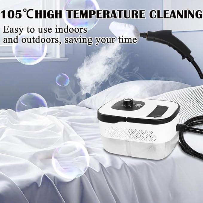 1250ML Portable Steam Cleaner 1500W Handheld Steam Cleaner 4Bar 105°C 3 Gear Adjustment for Cleaning Upholstery Bathroom Grout and Tiles Car Detailing White