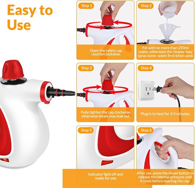 Handheld Pressurized Steam Cleaner with 12 pcs Accessories Portable Steamer for Cleaning Steam Cleaner for Home Use Steamer for Cleaning Car Furniture Floor Upholstery Grout and Tile Red