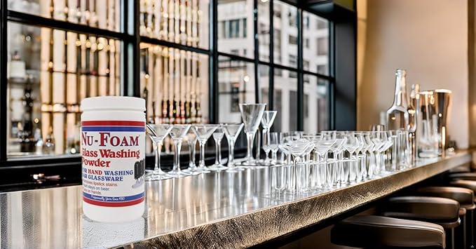 Nu-Foam Glass Washing Powder - Detergent for Bar Glassware – Original Streak-Free Solution - Hand Washing Bar Tavern Brewery Supplies - Concentrated 2 Lb Jar