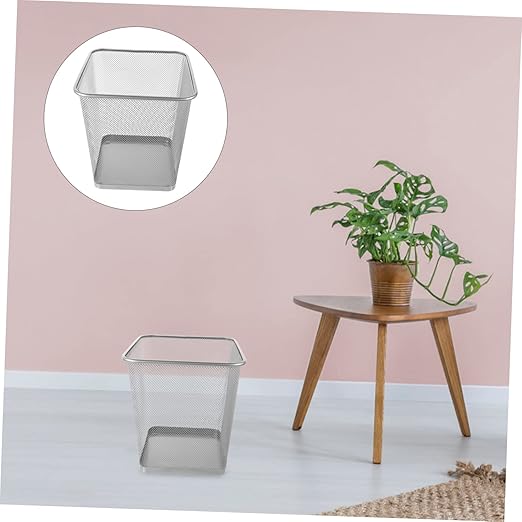 Square Mesh Waste Basket for Kitchen Bedroom Office Rustic Trash Can Solid Iron Mesh Base Modern Design