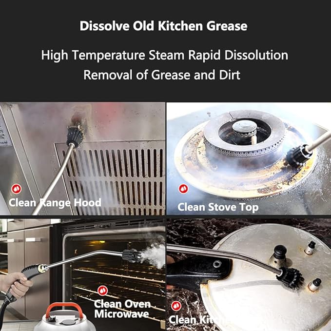 High Pressure Steam Cleaner Gun 2500W Portable High Temperature Steam Cleaning Machine with 3 Brush Home Use Powerful Handheld Steam Cleaner for Kitchen Grease Furniture Bathroom Car (White)