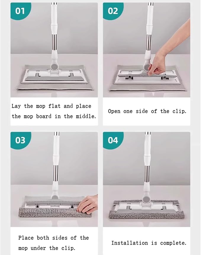 Mopping Floor Mop with 3 Washable Microfiber Pads Wet and Dry Use Floor Cleaning System Cloth Mop Flat Mop with Clip 40cm Cleaning mop
